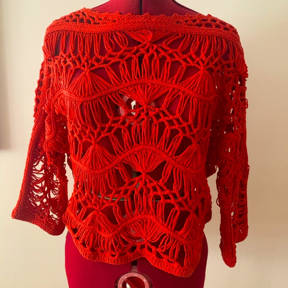 RED CROCHET SWEATER FROM ANTHROPOLOGIE